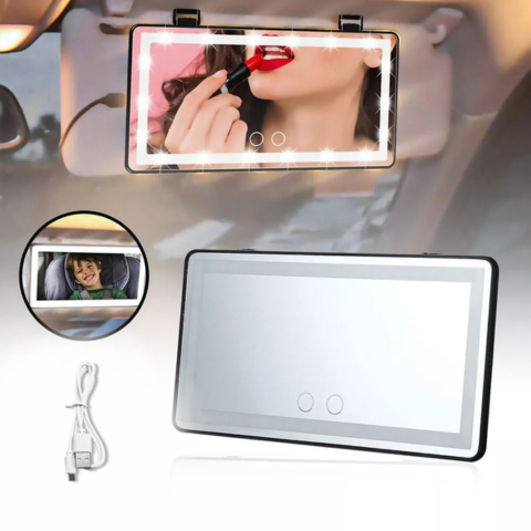 LED Sunshade Mirror For Car – Adjustable And Rechargeable Lighting