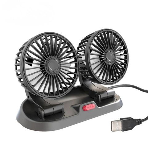 مروحة أوتوماتيكية مزدوجة الرأس - USB أو ولاعة سيجار - مزوّد طاقة USB أو ولاعة سيجار