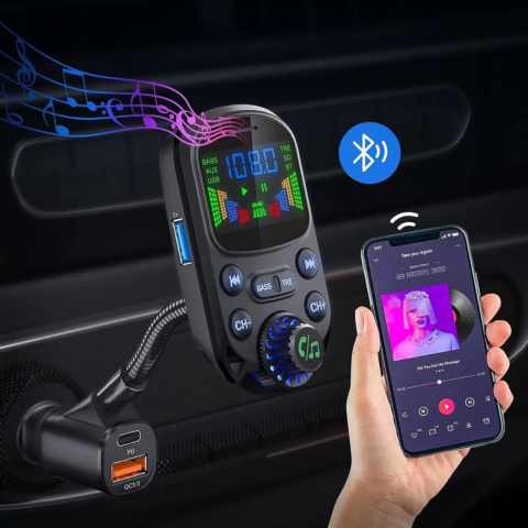 Ricevitore FM Multifunzionale per Auto — Musica & Assistente Vocale 