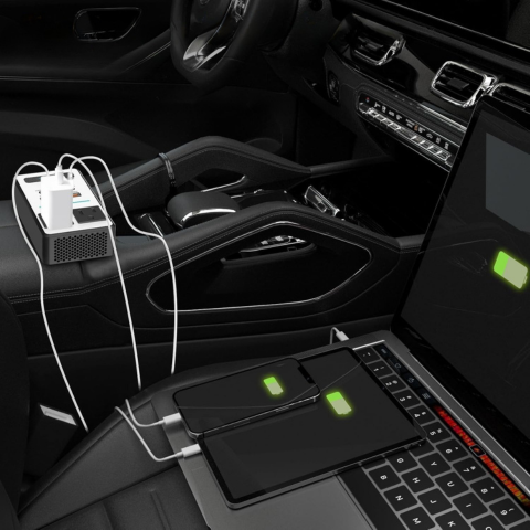 Convertidor De Corriente Para Coche – Enchufes De Red Y Puertos USB Rápidos 