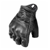 Guantes de Moto de Dedos Cortos de Cuero PU – Estilo Biker Retro y Transpirables de Verano 