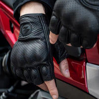 Guantes de Moto de Dedos Cortos de Cuero PU – Estilo Biker Retro y Transpirables de Verano 